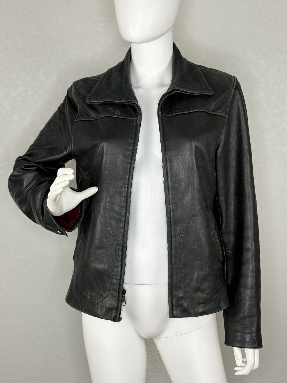 Vintage 90s Colebrook Women’s Lambskin Leather Jacket Soft Patina Black Size M
